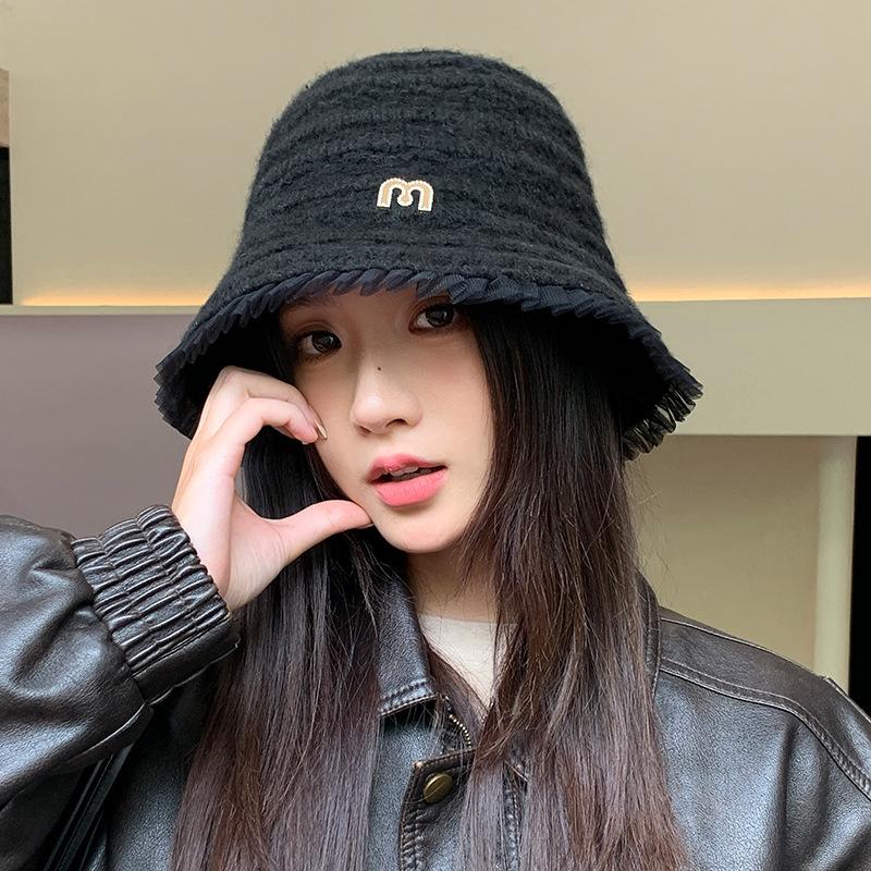Lace thickened Fisherman's Hat for Autumn and Winter Hat for Women's Casual Big Head Surround Windproof Korean Versatile Warm Hat