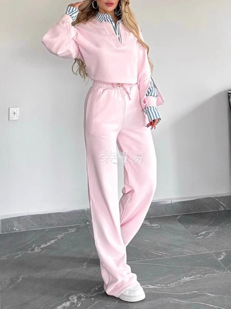 New Arrival Autumn Ins Popular Stand Collar Long Sleeve Shirt Loose Casual Hoodie Set