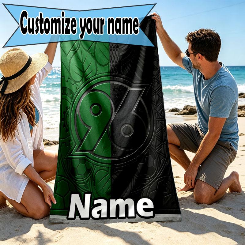 Custom Name Personalized Hannover 96 Football Print Beach Towel, for Trip Camping Beach Party Home Decor, Birthday Gift for Family & Friends