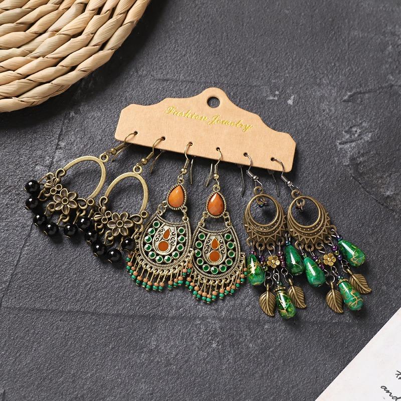 Long fringed earrings Bohemian wasteland exotic wind earrings retro vacation style suit earrings women