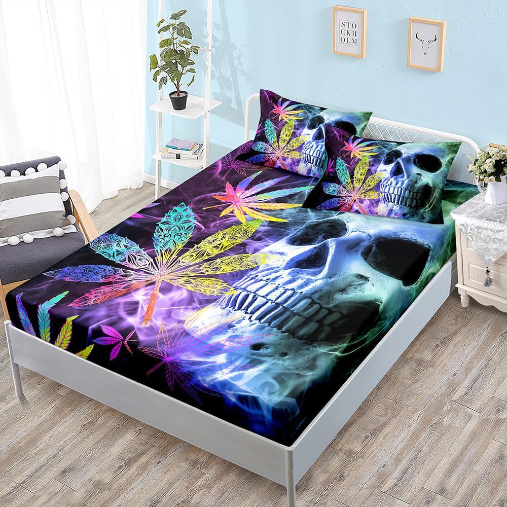 Skull Black Sheet Three-Piece Bedspread Pillowcase Kit Mattress Protective Cover