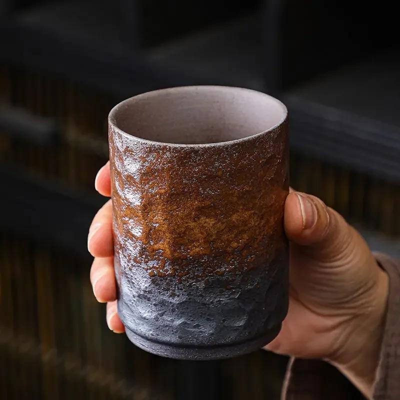 Vintage Chinese Ceramic Mug, Handmade Stoneware Large Coffee Cup, Unique Rustic Design for Home & Office Use, 1-Piece Cup