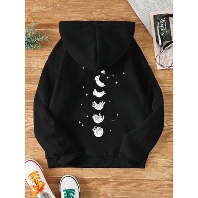 Kociak Spadający z Gwiaździstego Nieba Damskie Bluzy Harajuku Polarowe z Kapturem Modne S-XXL Codzienne Bluzy Luźne Oversizeowe Topy