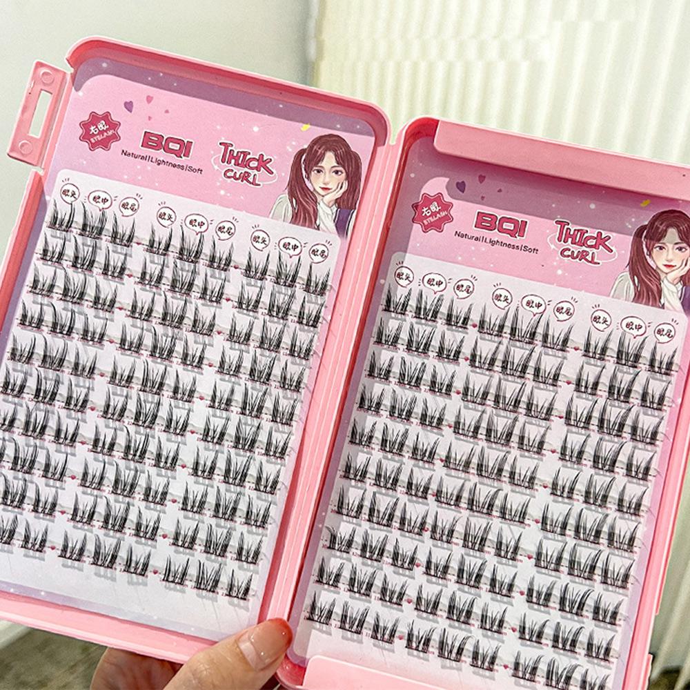 BQI Tembel Kedi Elf Kirpik Kitabı 180 Parça Büyük Kapasiteli Doğal Göz Büyütme DIY Kirpik Kümesi Kiti