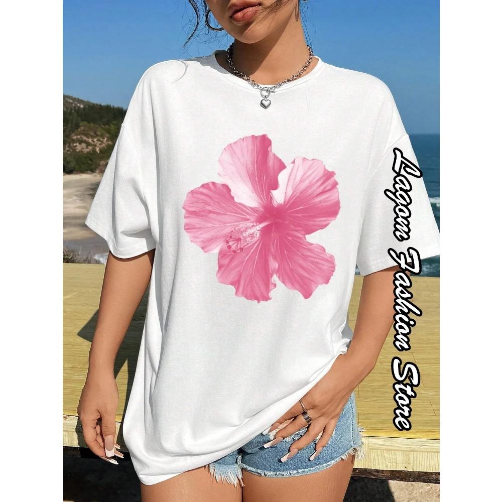 

Летняя женская мода Женская повседневная уличная одежда Хлопковая футболка с принтом вишни Топы Футболки Цветочный графический рисунок Короткий рукав Одежда S