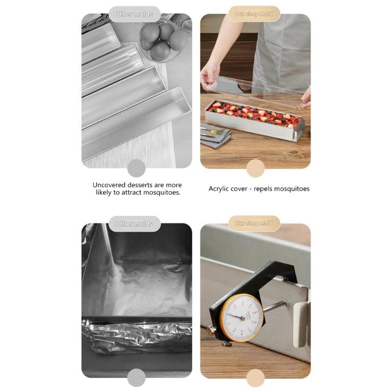 Pack of 3 Rectangular Tiramisu Molds with Removable Side Panel and Spatula for Effortlessly Baking and Cleaning