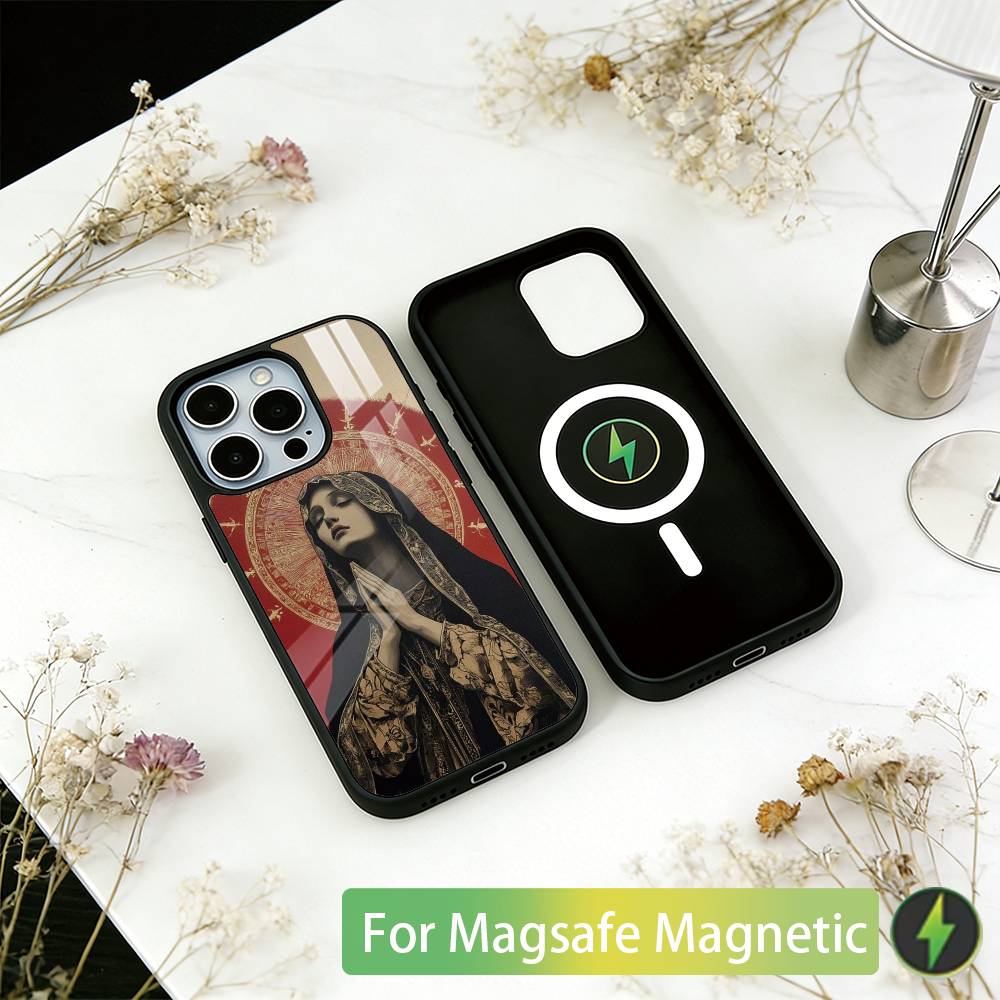 V-Virgen Mary Virgin Phone Case For iPhone17,16,15,14,13,12,11 Plus,Pro Magnetic with Magsafe Wireless Charging