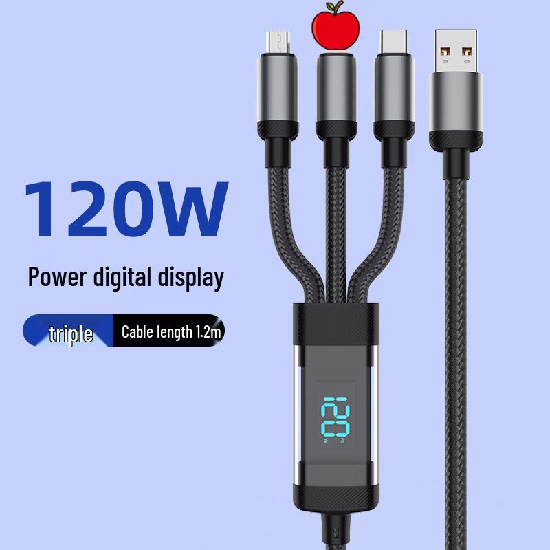 120W 3-in-1 Fast Charging Braided Cable for Huawei, Apple, Type-C
