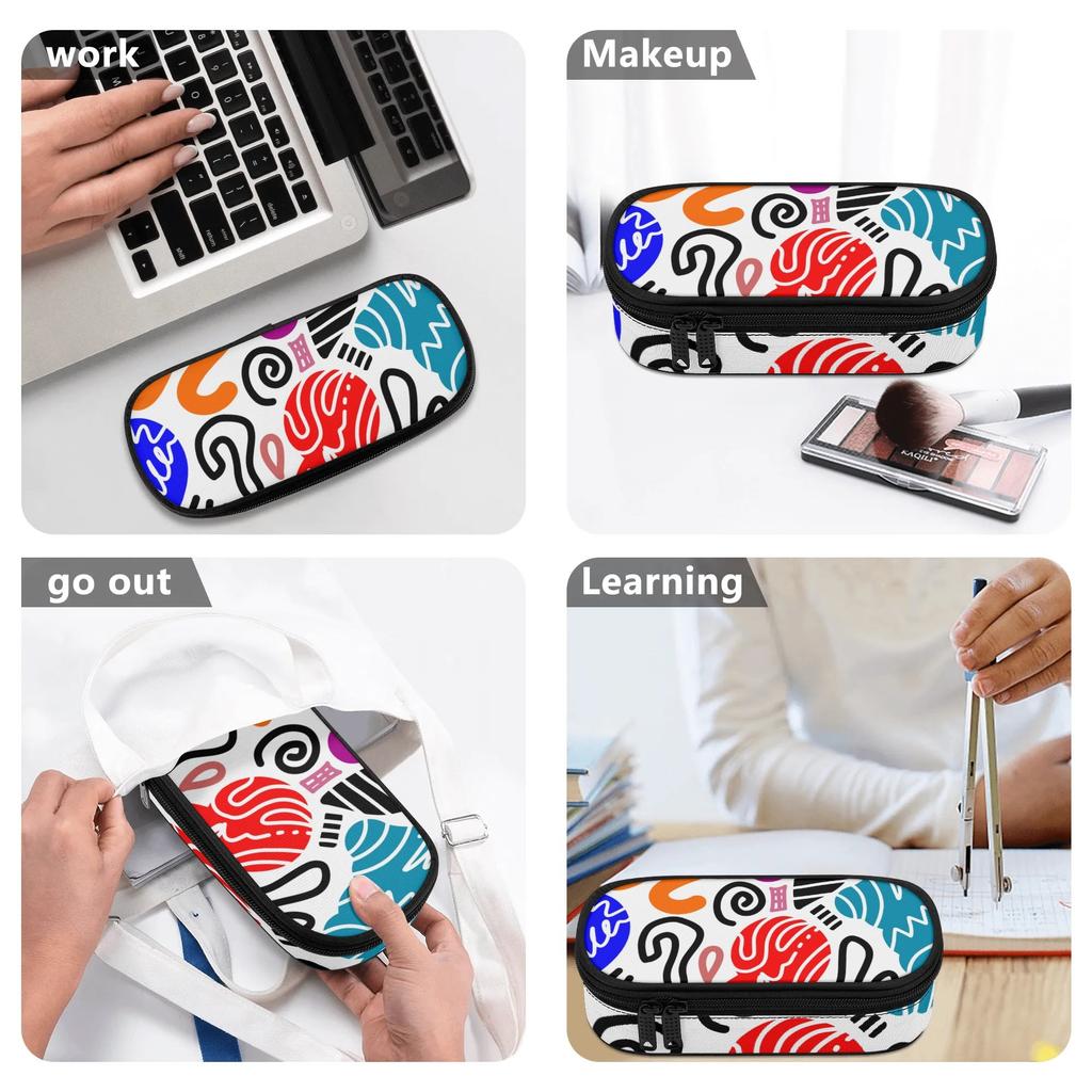 Stationery Storage Bag Printed 300D Polyester Easy Open Zipper with Mesh Pocket Removable Divider and Pen Slots for Boys Girls