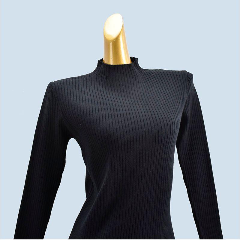 Half-High Collar Long Sleeves Silm Sheath Pure Color Knitting Sweater Mid Length Long Length Dress Women's Inner