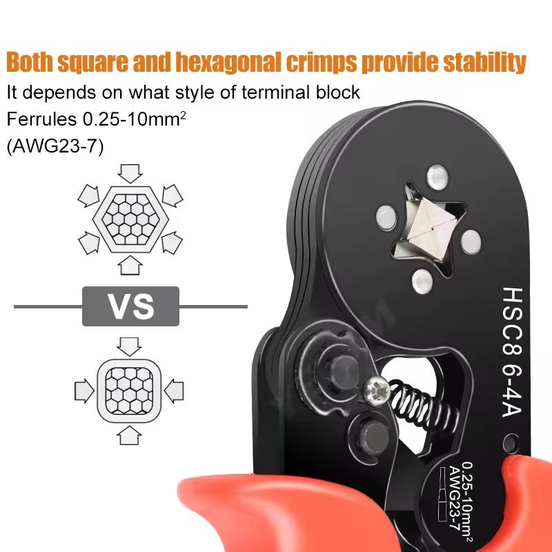 Ferrule Crimping Tool, Self-Adjusting Hexagonal Wire Crimper Plier Ye 16-6E For Awg 20-5(0.5-16Mm²) ,Ratchet Wire Crimping Tool