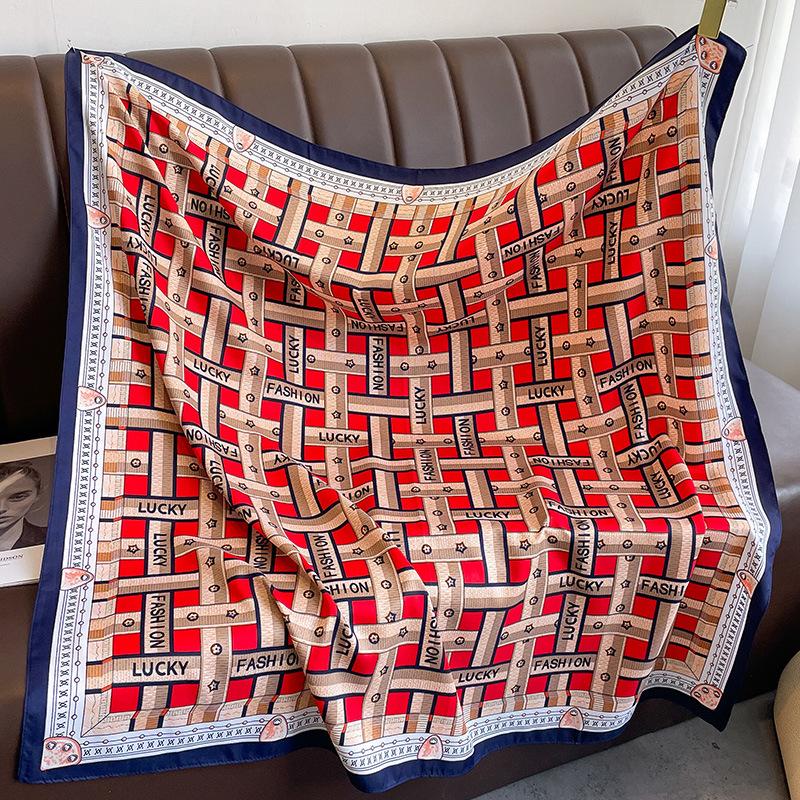 Twill Geometric Square Scarf In Spring Autumn and Summer Large Shawl with Literary and Age-reducing Versatile French Decorative Scarf
