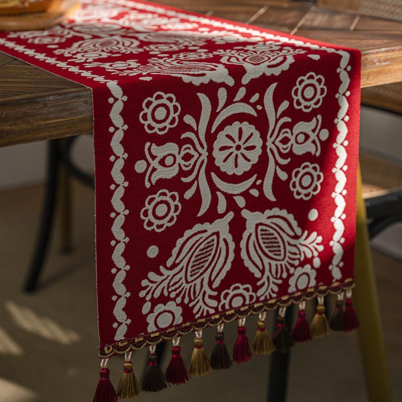 

Modern Minimalist Polyester Jacquard Table Flag Tassel Table Runner Dining Cabinet Cabinet Cover Towel Soft Dirt Resistant Easy To Clean Tablecloths 35X140cm 1pcs