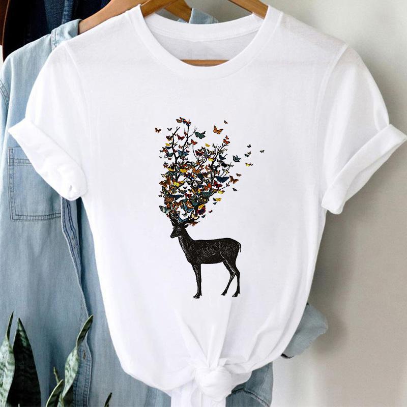 Tshirt Ladeis 2025 Summer Butterfly Flower Female Tee Tops Casual Short Sleeve White Tshirts Streetwear Harajuku Tee Shirt Femme
