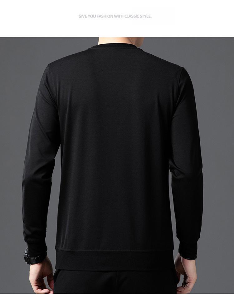 Men's Slim Fit Long-Sleeve T-Shirt, Round Neck, Solid Color, Roma Fabric, Pullover, Printed Sweatshirt