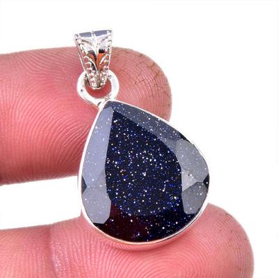Natural Blue Sunstone Gemstone 925 Solid Sterling Silver Gift Pendant 1.25" P8j12