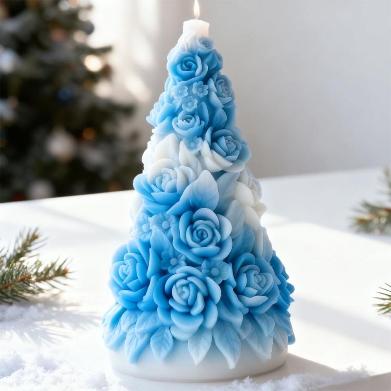 Rose Christmas Tree Silicone Candle Molds Baking Mould for Epoxy Resin Making Candle Soap Chocolate Home Decoration