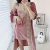 Velvet Women Homewear Sexy Lace Kimono Bathrobe Gown Trim 2PCS Robe Set Loose Casual Lounge Wear Autumn Winter Velour Sleepwear