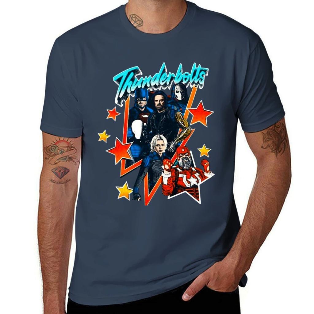 Thunderbolts Retro Style Posterart T-Shirt Basic Crew Neck Short Sleeve Top