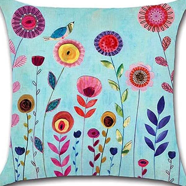 Retro Plant Floral Print Linen Pillow Case Home Living Room Sofa Car Cushion Pillow