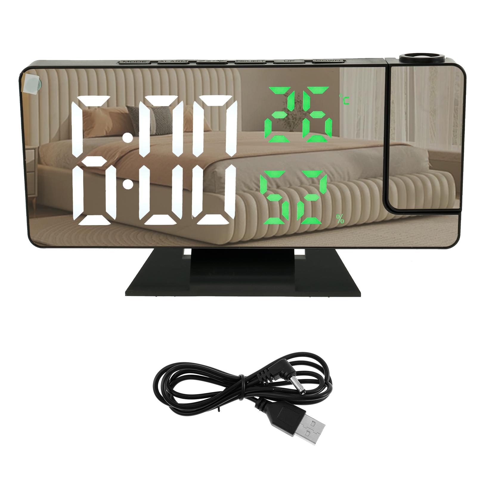 

Цифровой будильник с питанием от USB, зеркальный будильник, проекция времени на 180°, температура, многофункциональный проектор, светодиодные часы