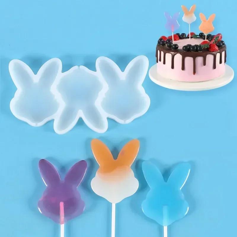 3D Easter Bunny Design Lollipop Silicone Mold DIY Rabbit Fondant Chocolate Candy Mould Cake Decorating Tools Baking Accessories