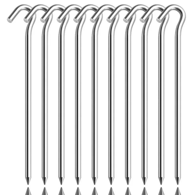10 peças de estacas de alumínio para barraca com ganchos, estacas de lona para acampamento ao ar livre, estacas de solo, estacas de barraca duras e leves, toldo