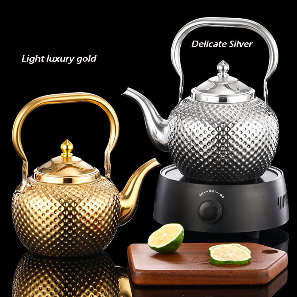 Hammer Texture Stainless Steel Teapot, Hight-Capacity Boiling Water Pot With Tea Strainer, Restaurant Induction Cooker Teakettle
