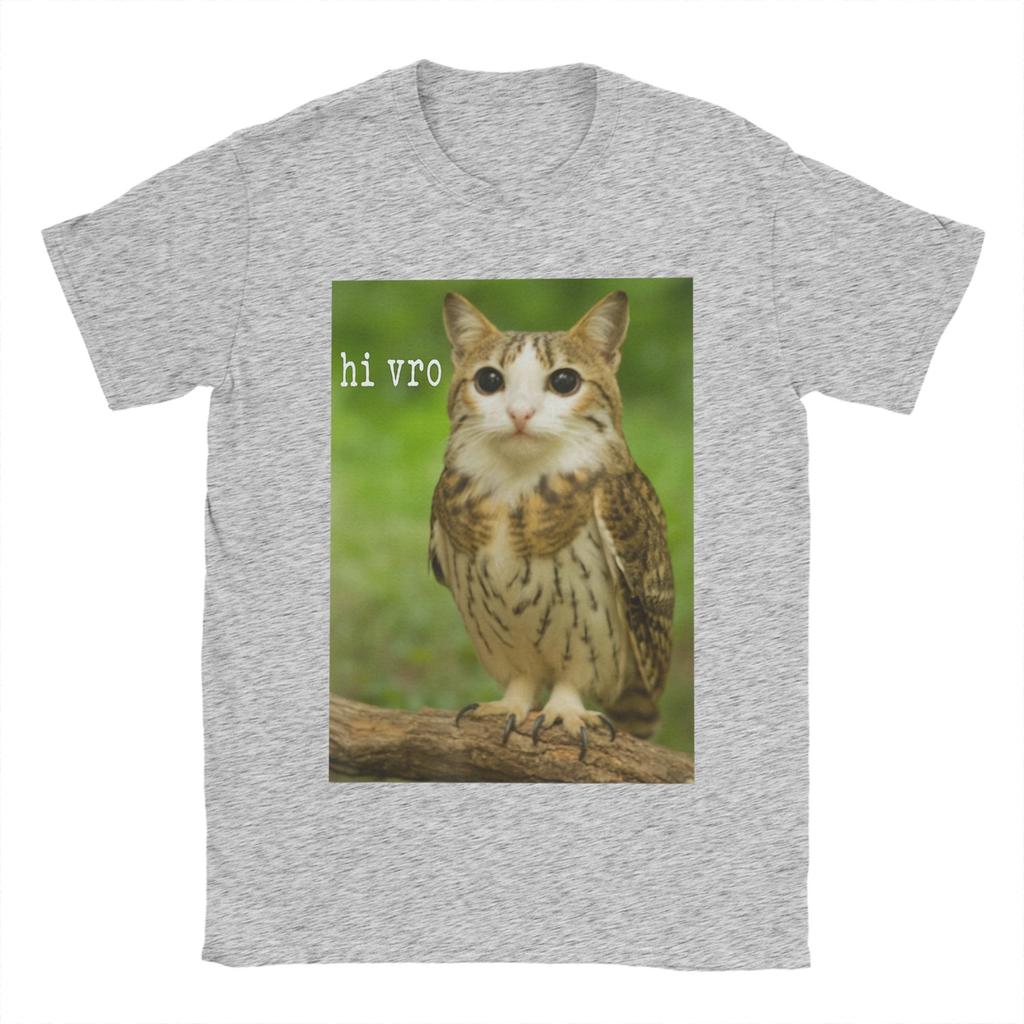 Men Meowl Cat Owl Hi Vro Funny Internet Meme T Shirt 100 Cotton Tops Vintage Short Sleeve O Neck Tees Plus Size TShirts