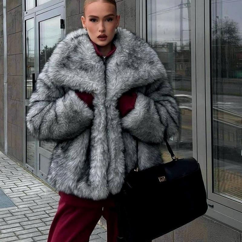 Winter new artificial fur jacket women's short small imitation fox hair lapel top
