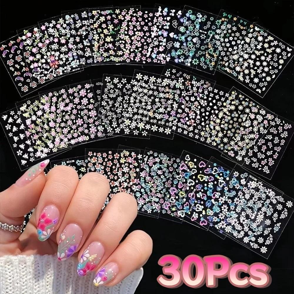 30Pcs Cute Floral Nail Slider Waterproof Nail Art Stickers Easy To Use Manicure Decals DIY Manicure