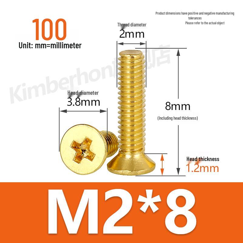 Copper Phillips Countersunk Head Machine Screws, Sizes M2–M4, Lengths 6/8/10/12mm