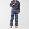 Gunze Nahtlose Seite Langarmhose Gefärbtes Marineblau Herrenpyjama, (Frontöffnung), 100% Baumwolle, Flanell, (SF4093)
