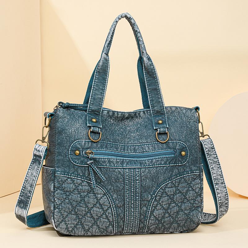 Håndveske med stor kapasitet Mykt skinn Multifunksjonell totebag Vintage dame skulderveske