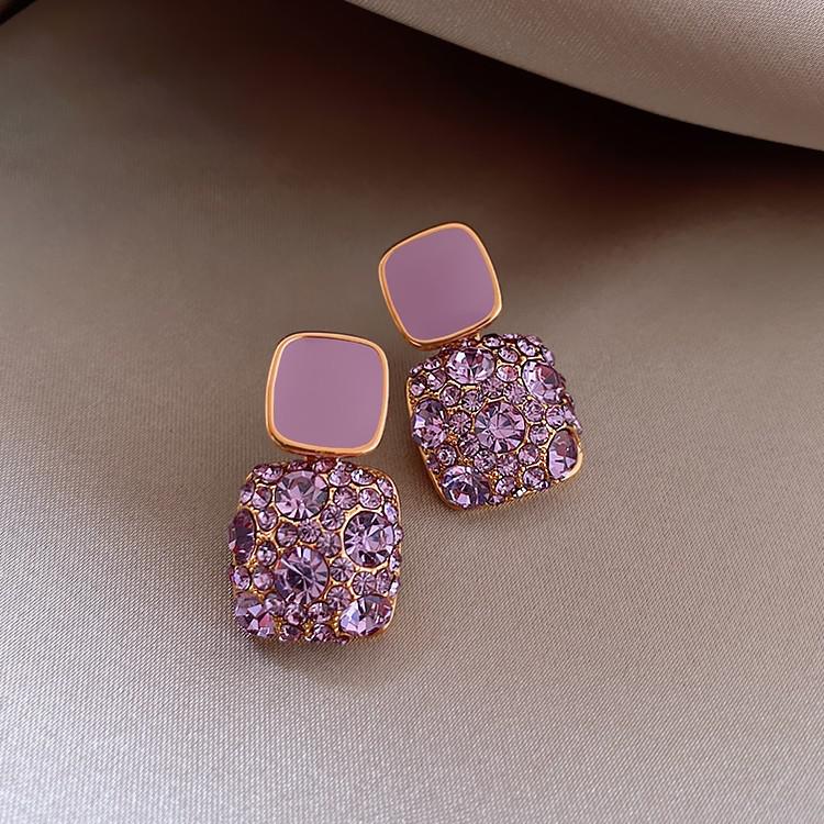 

Multi-color S925 Copper Needle Retro New Trendy Net Red Temperament Square Crystal Earrings College Student Gift Zircon Brincos фіолетовий