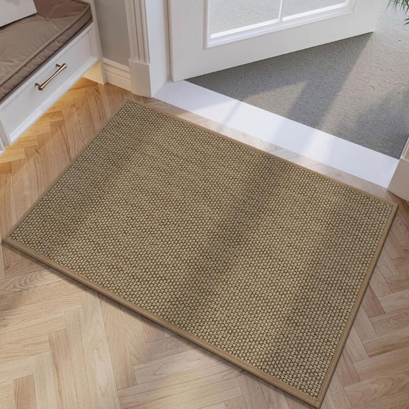 Rubber Backing Door Mat with Faux Linen Like Texture Nonslip Safety Absorbent Floor Mat for Front Door Entryway Entrance