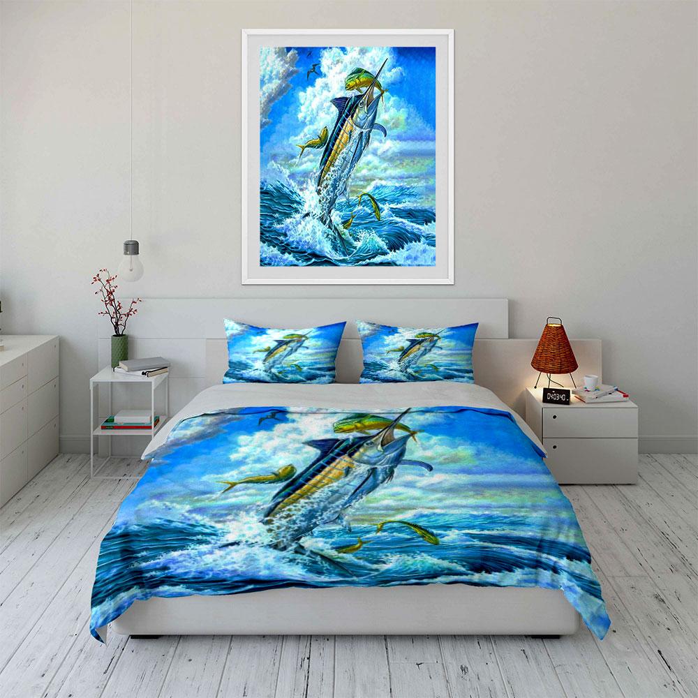 Fishing Enthusiast Ocean Artwork Set Multiple Sizes Kid'S And Adults' Bedroom Exquisite 3Pc Bedding Set, Gift