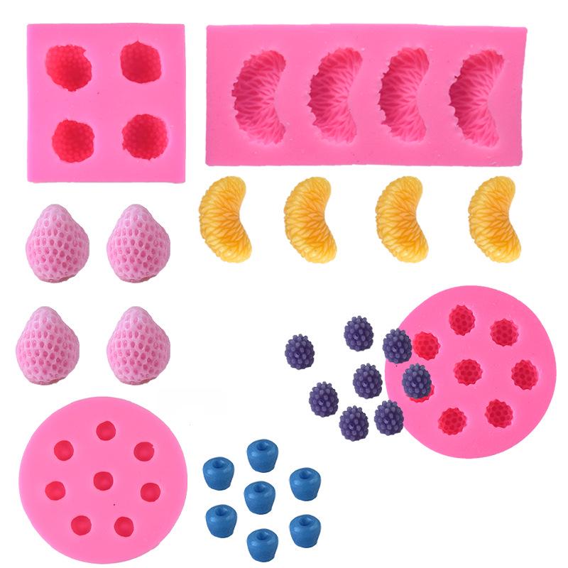 Silikon Fondantform für Fruchtserie: Orange, Erdbeere, Blaubeere, Himbeere