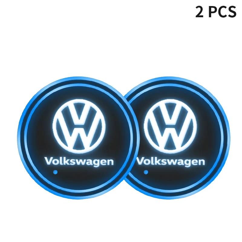 

Car logo Cup Holder Bottom Pad LED Light Colorful Coaster For Volkswagen VW GTI Rline R Polo Golf Passat Tiguan Car Accessories