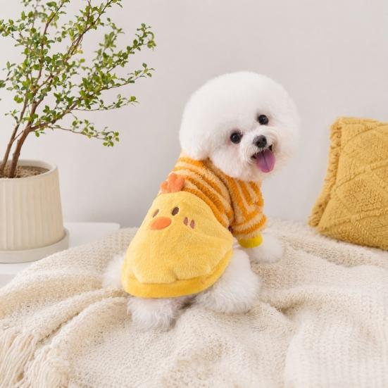 huaqianguhh Cute Duck Dog Shirt, Striped Plush Pet Clothes, Snap Button Closure, Warm Autumn Winter Outfit for Small Medium Dogs