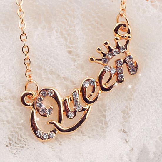 Shining Rhinestone Charming Girls Necklace Luxury Queen Crown Chain Necklace Jewelry Accessories