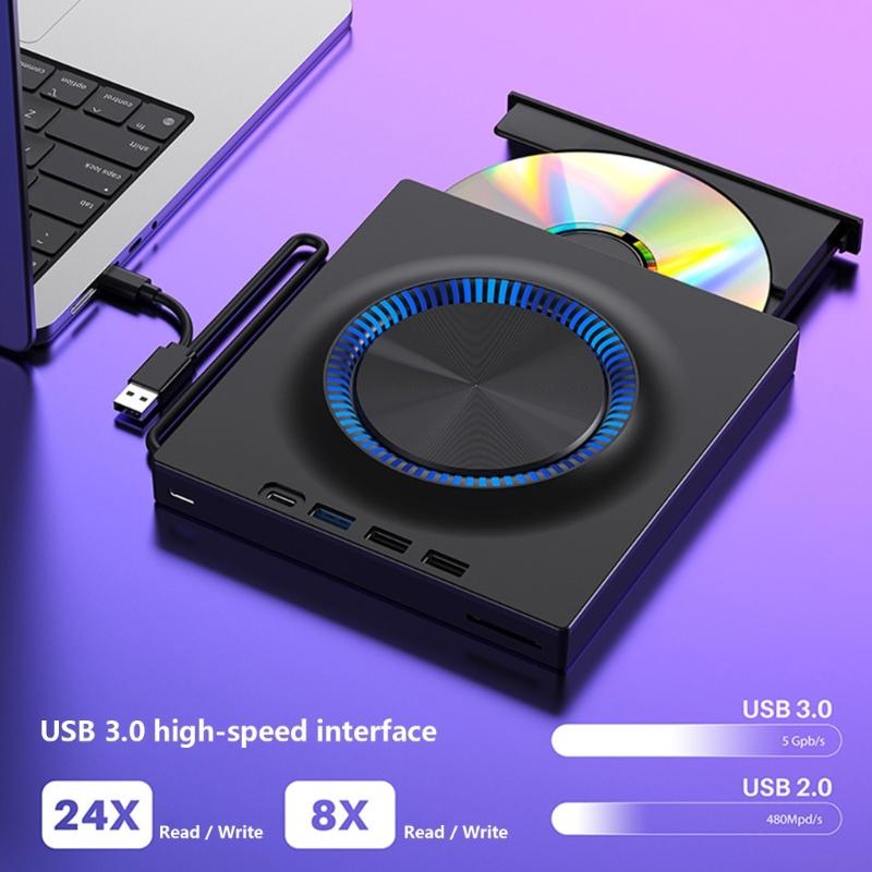 Portable External Dvds Drive Burners With USB3.0 And Type C Connectivity 5Gbps Speed Compatible for Laptop PC Computer