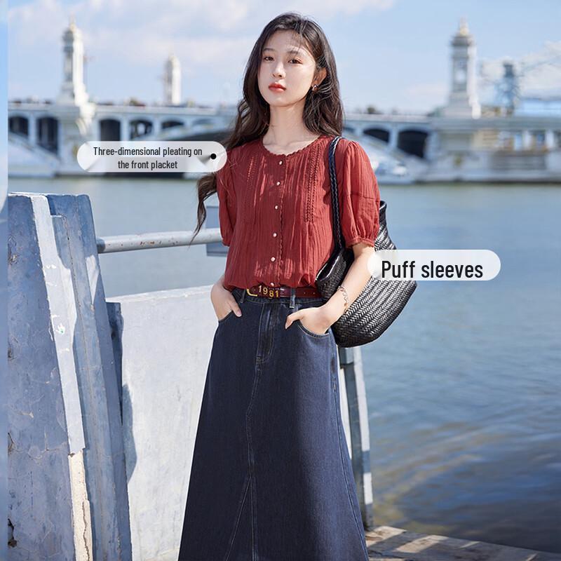 Xiangying Women s Tencel Short-Sleeved Shirt XL