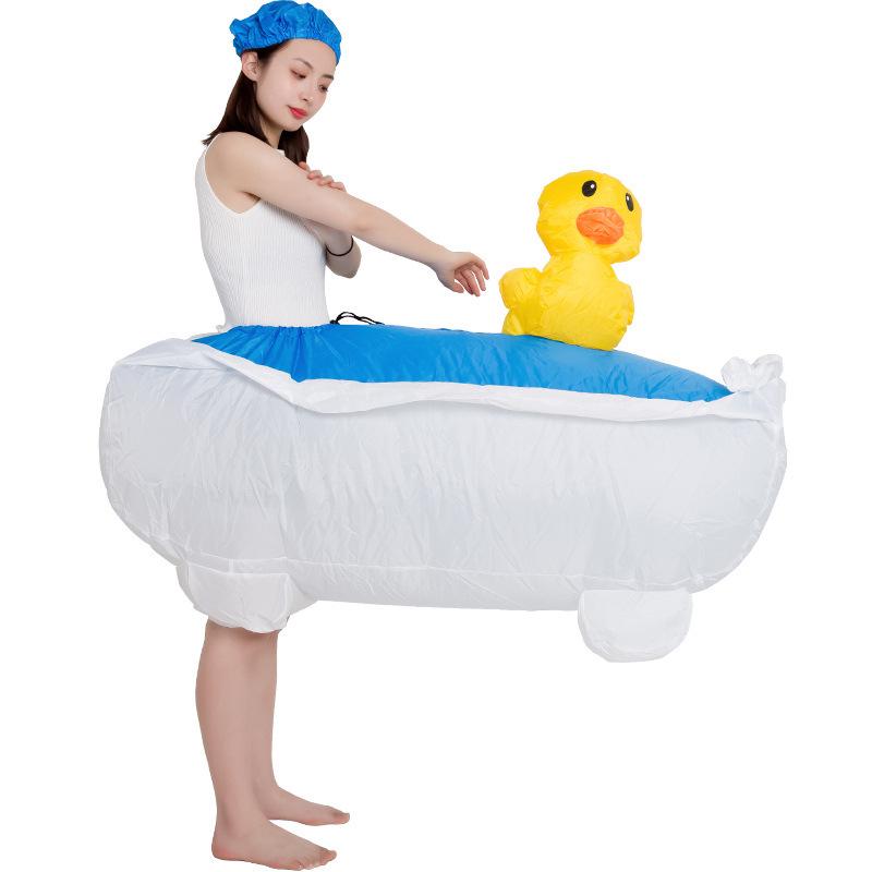 Promotional Cartoon Mascot: Quirky Duck In Bathtub Inflatable Costume