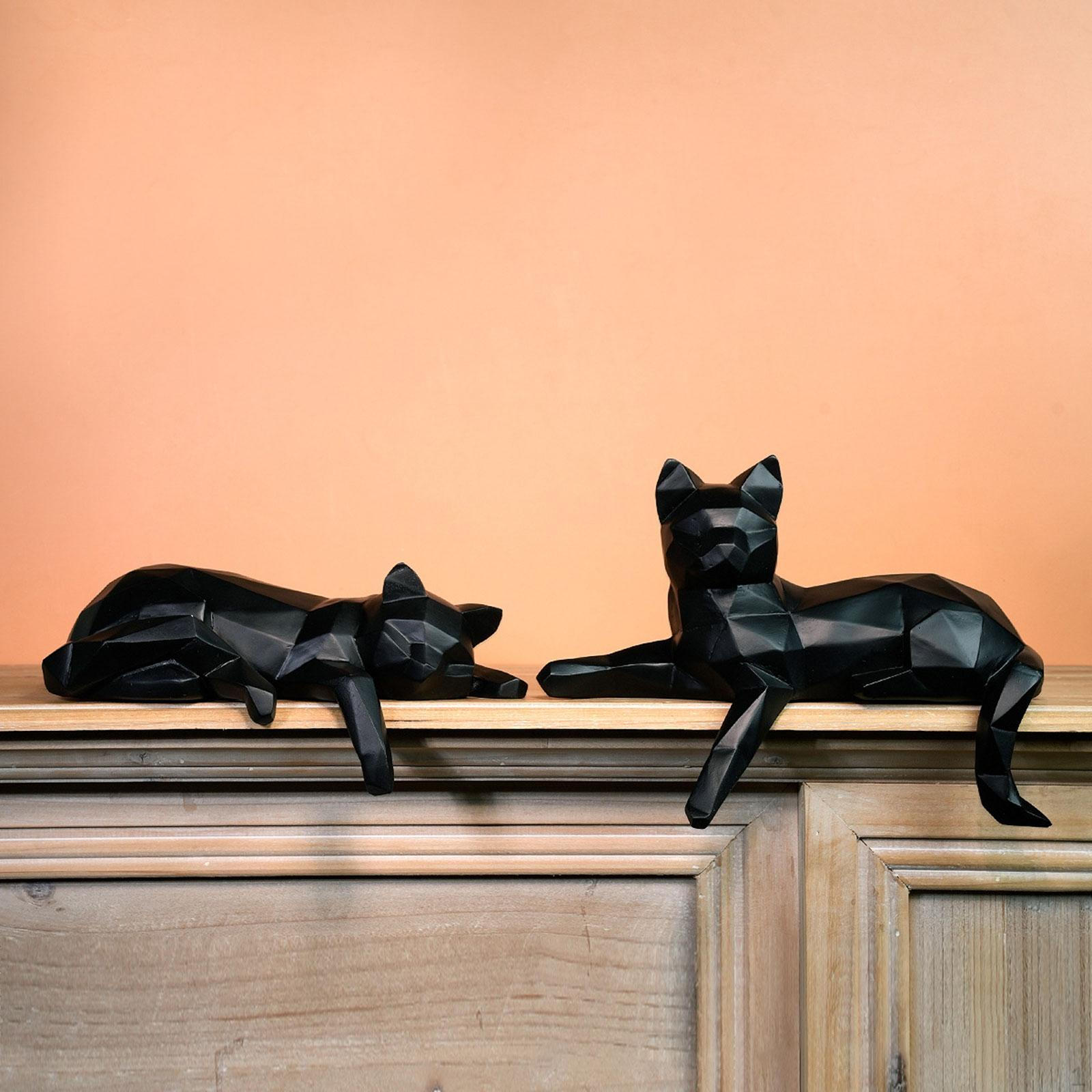 

Cat Statue Animal Collectible Craft Gift Home Decor Geometric Figurine Tabletop for Gazing Cat