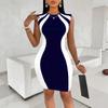 Elegant Sleeveless European & American Color Block Bodycon Dress (2025)