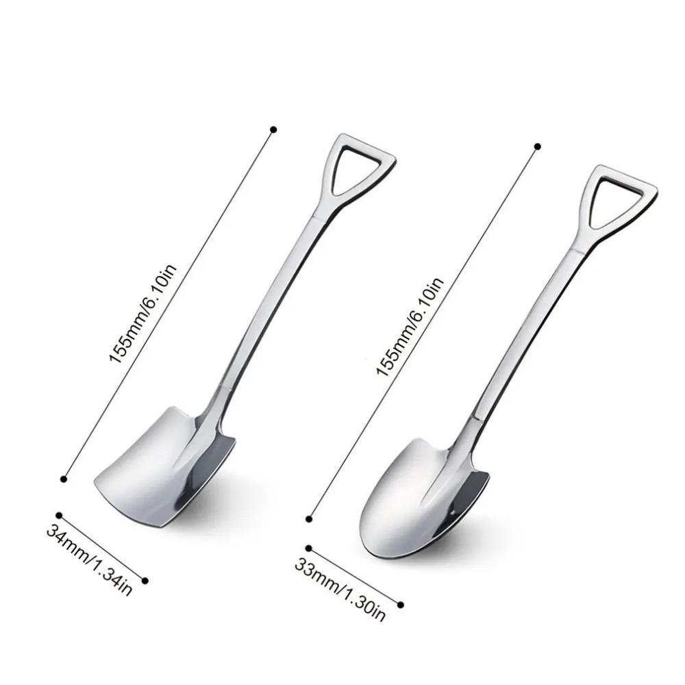 20pcs Creative Shovel Coffee Spoon Stainless Steel Shovel Shape Dessert Spoon Fruit Watermelon Ice Cream Cake Spoons Kitchen Tableware