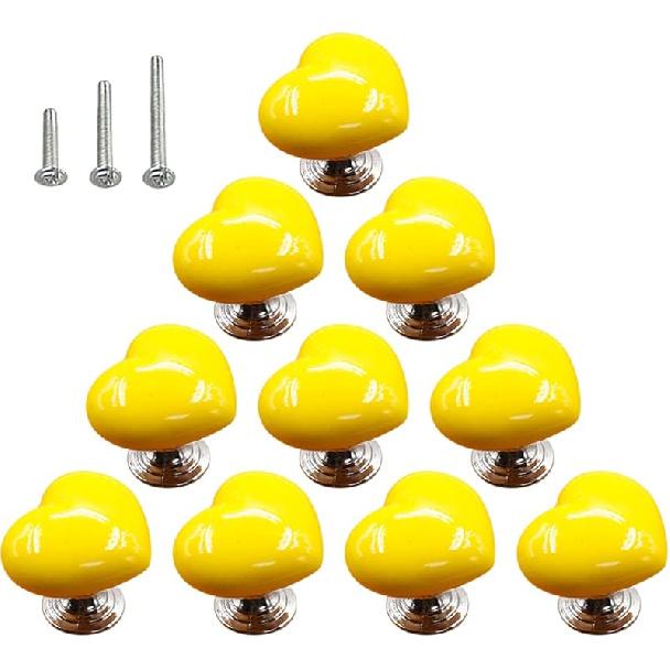 HUAMULAN 15PCS Glossy Ceramic Knobs Heart Shape Cabinet Dresser Pulls Door Handles Cupboard Wardrobe Drawer,3 Size Mounting Screws, Assorted Color