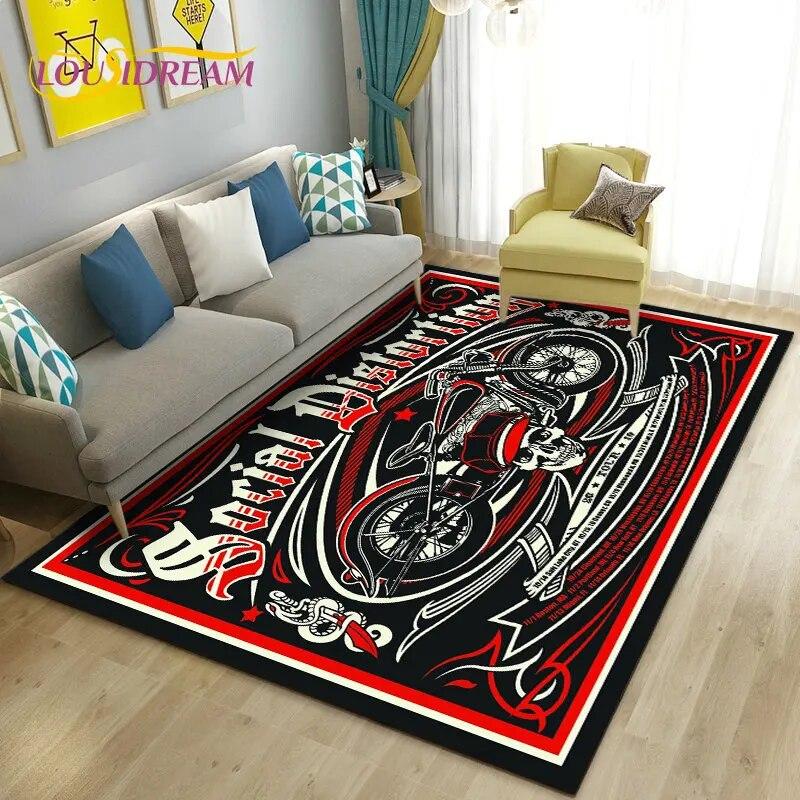 3D Retro Vintage Motorcycle Area Rug Large,Carpet Rug for Living Room Bedroom Sofa Decoration,Doormat Kitchen Non-slip Floor Mat