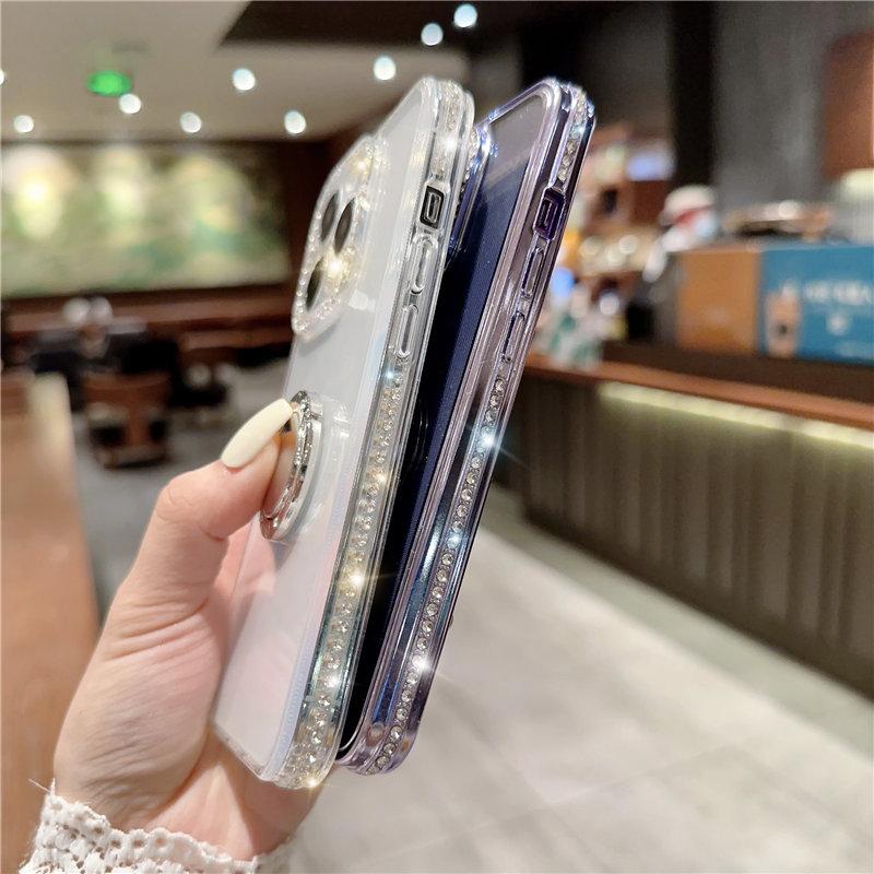 Glitter Ring Holder Clear Phone Case For Iphone 14 13 12 11 Pro Max Xs Max Xr 13pro 14 Plus Shockproof Bumper Plating Soft Cover